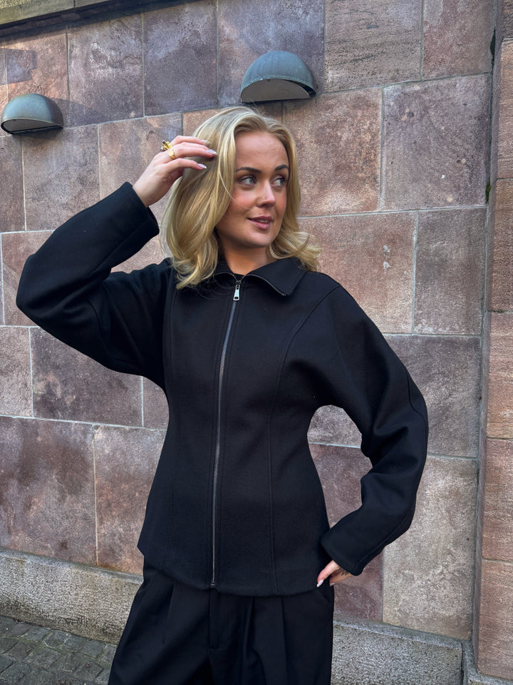 Paula Waisted Zip Jacket - Black