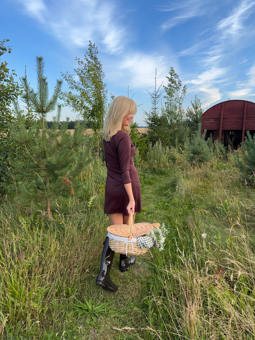 Elvira 3/4 Sleeve Dress - Chocolate Brown
