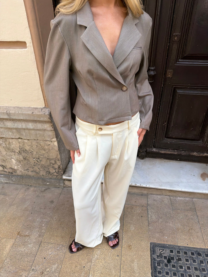 Emily Short Waisted Blazer - Beige Melange