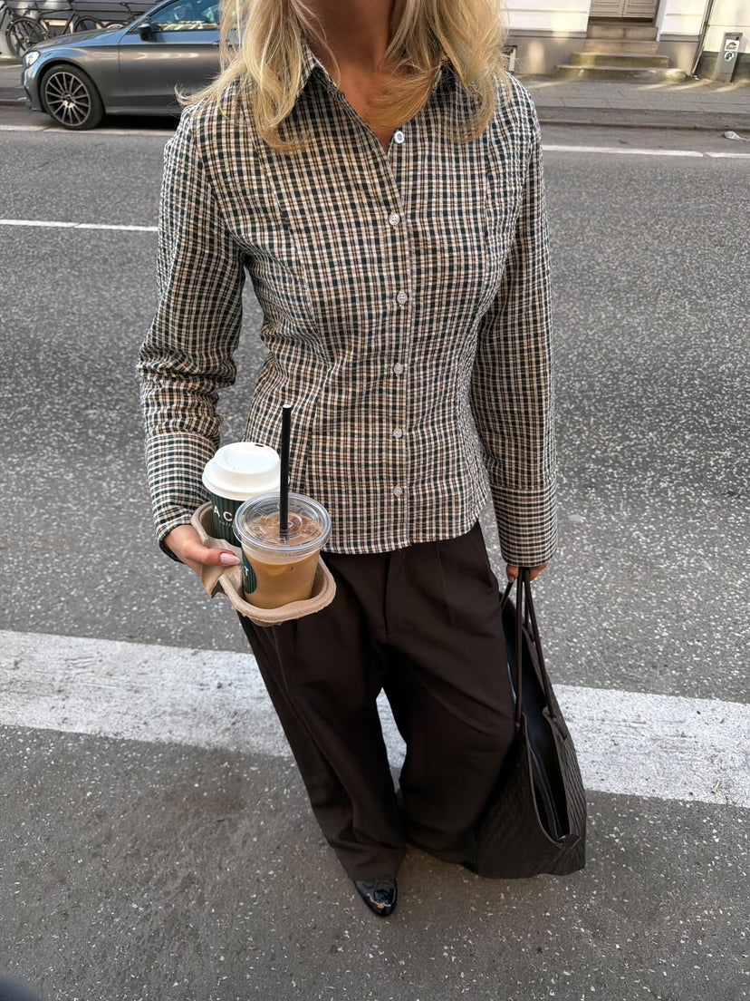 Georgina Waisted Shirt - Green Check