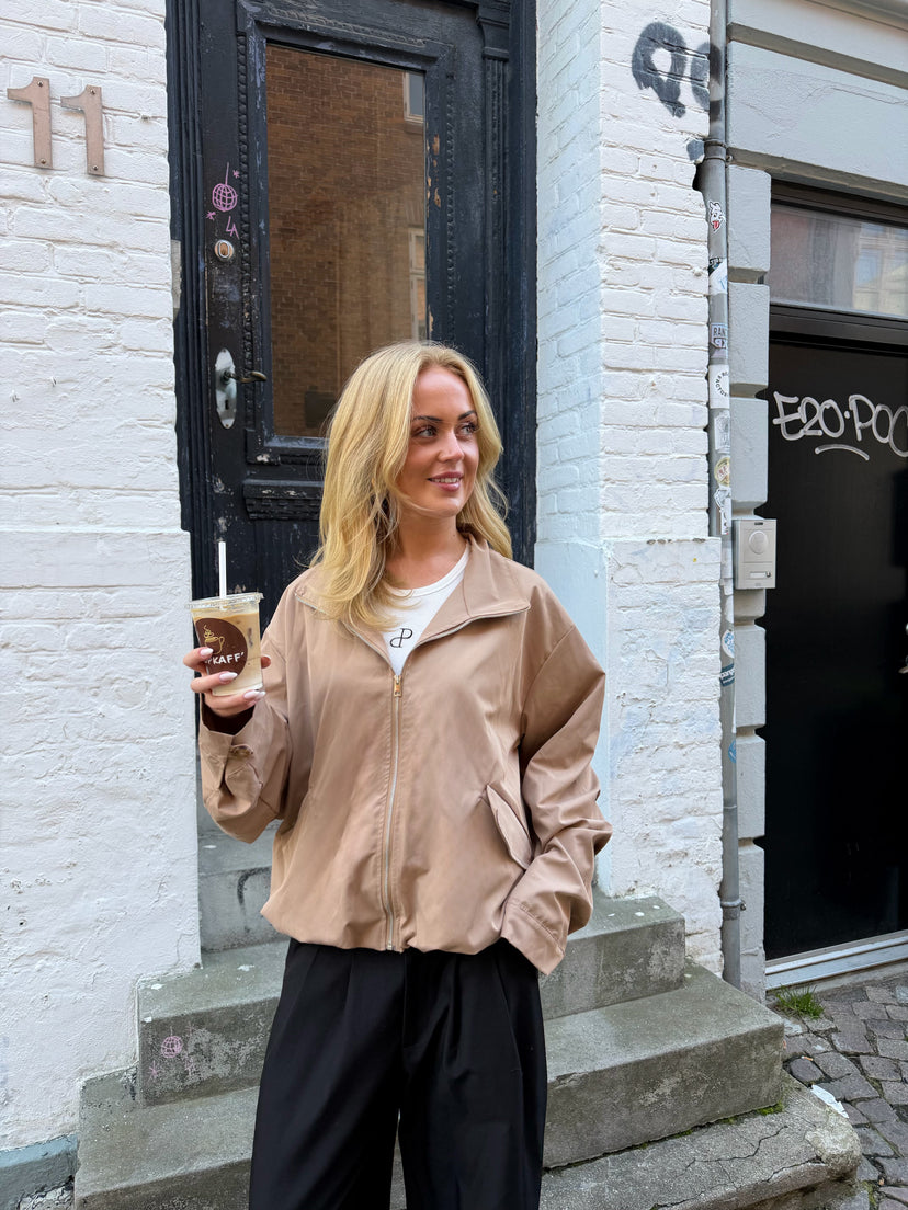 Noelle Balloon Bomber Jacket - Dark Beige