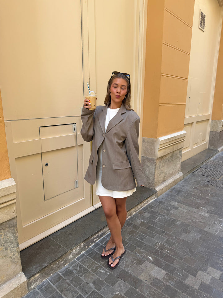 Carly Boyfriend Fit Blazer - Beige Melange