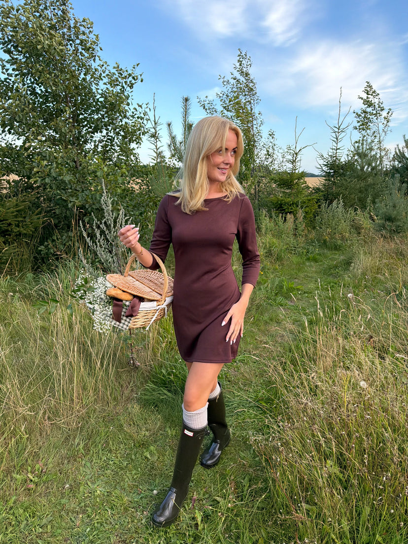 Elvira 3/4 Sleeve Dress - Chocolate Brown