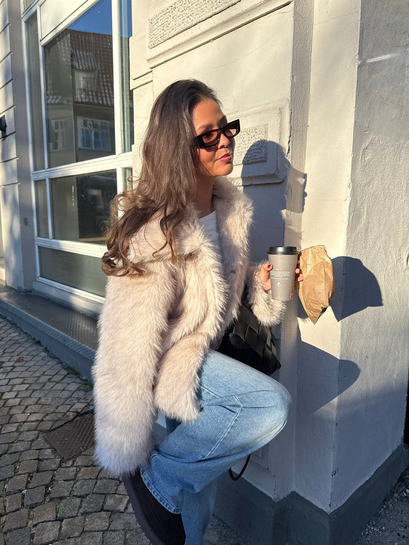 Ella Faux Fur Jacket - Beige
