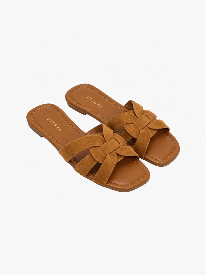 Elly Strap Flats - Faux Suede Camel