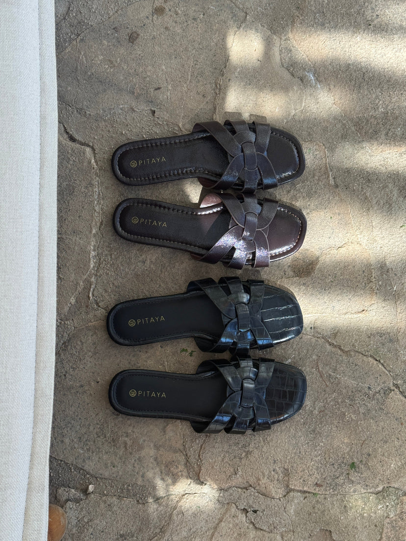 Elly Strap Flats - Black Snake
