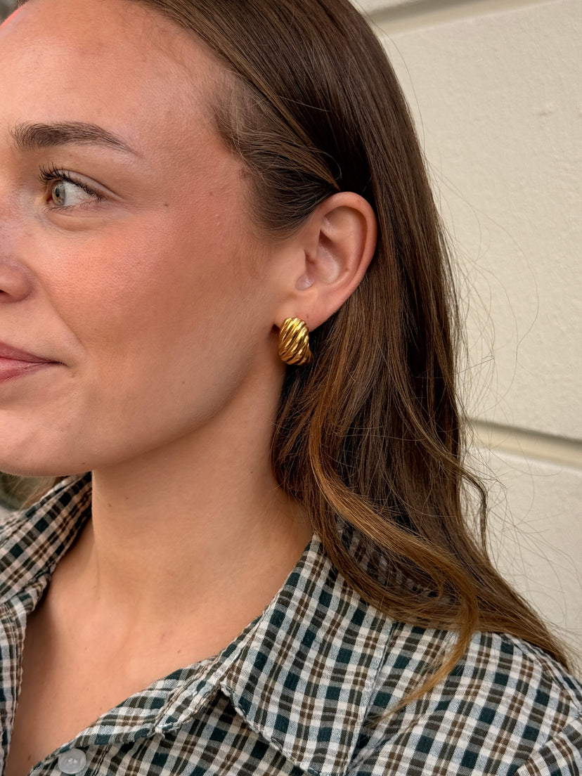 Lyra Textured Earrings - Gold Plated