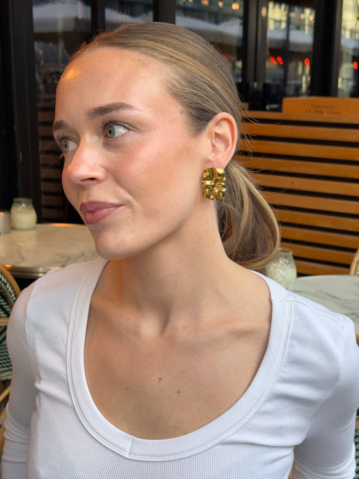Veronica Textured Square Earrings - Gold Plated