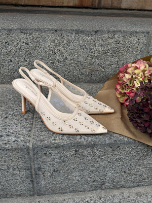 Felia Crystal Mesh Heels - Beige