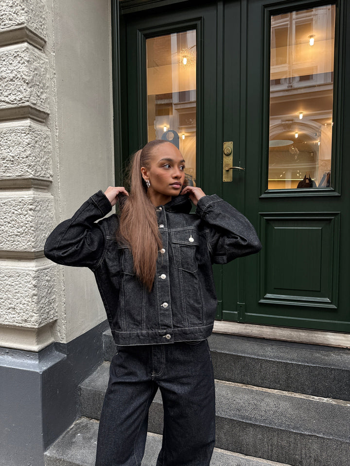 Luna Hooded Denim Jacket - Black Rinse