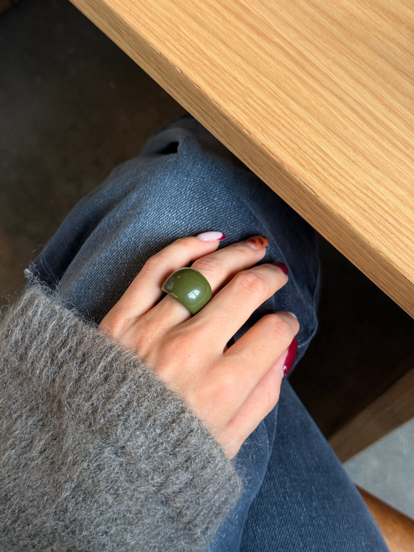 Lisa Round Chunky Ring - Forest Green