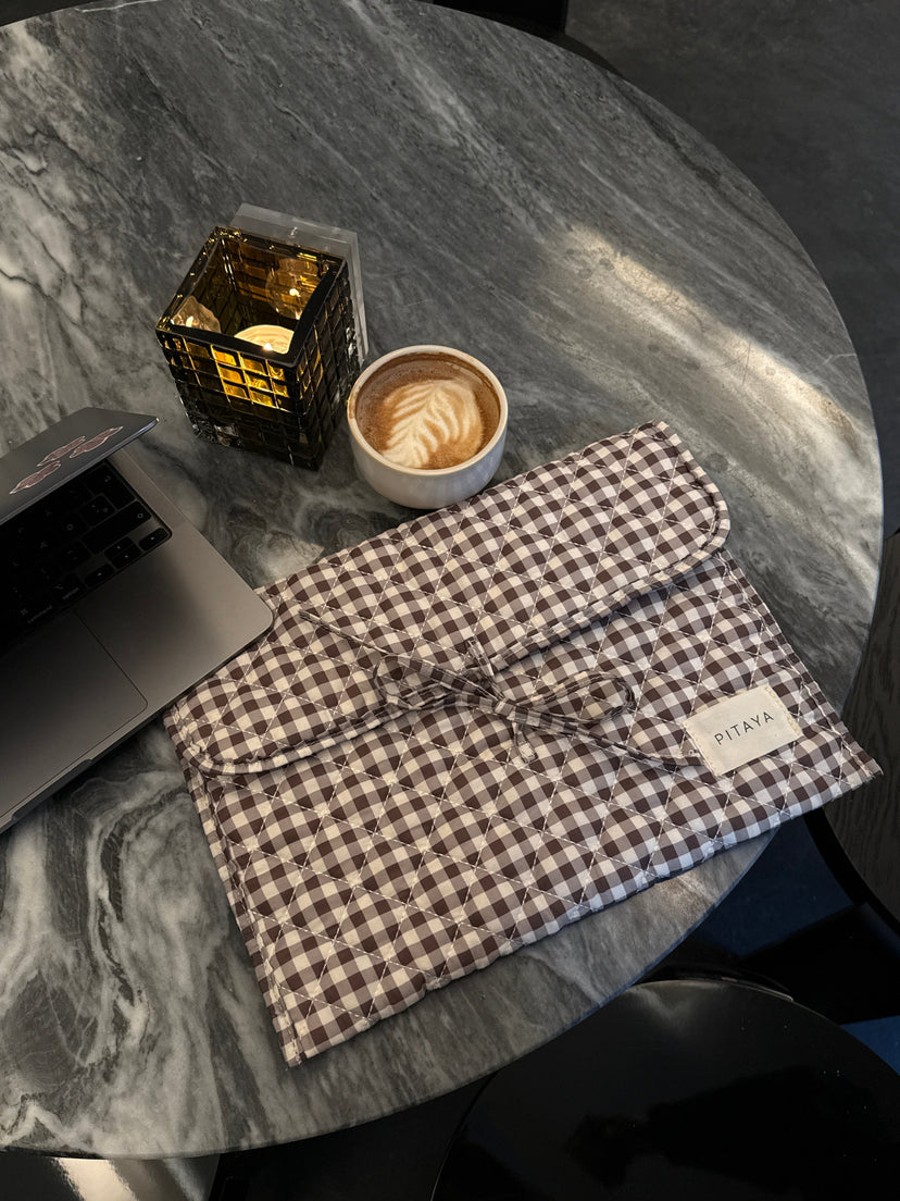 Mira Bow Computer Sleeve - Espresso Brown Check