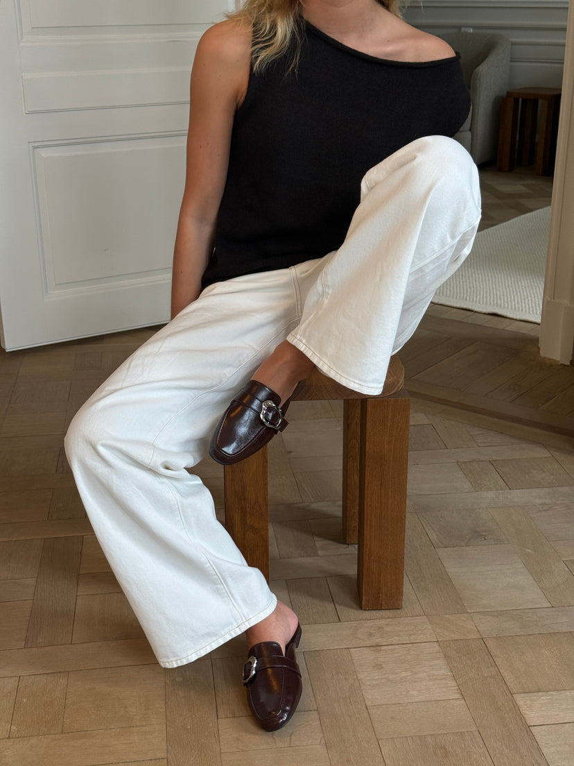 Amy Buckle Mules - Dark Brown