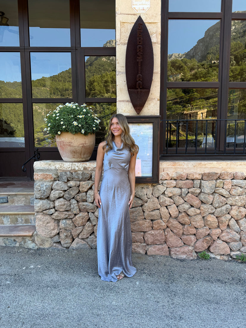 Rosa Waterfall Maxi Dress - Grey
