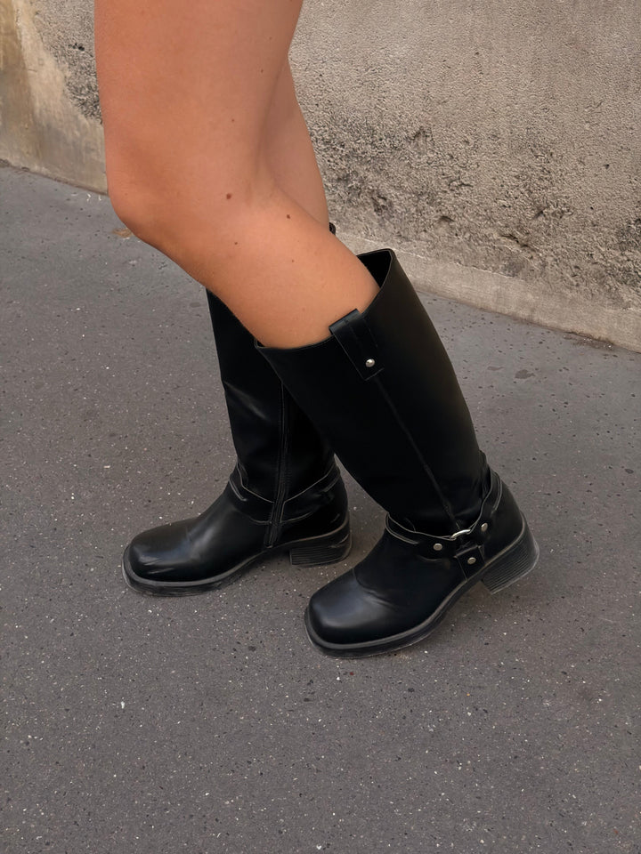 Olina Chunky Biker Boots - Black