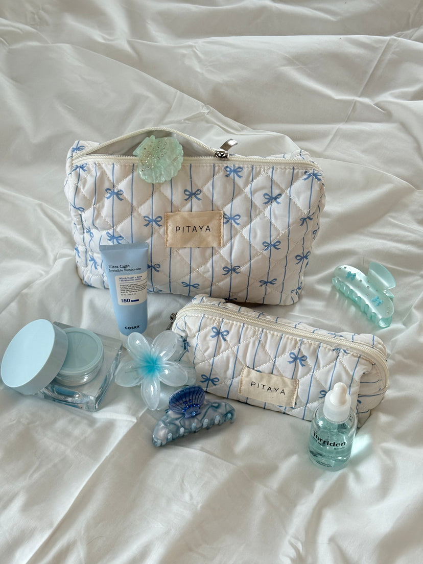 Small Makeup Bag - Blue Bow