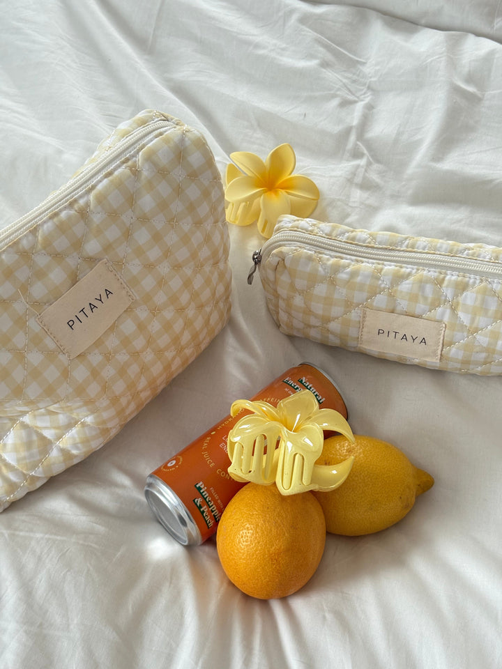 Medium Makeup Bag - Yellow Check