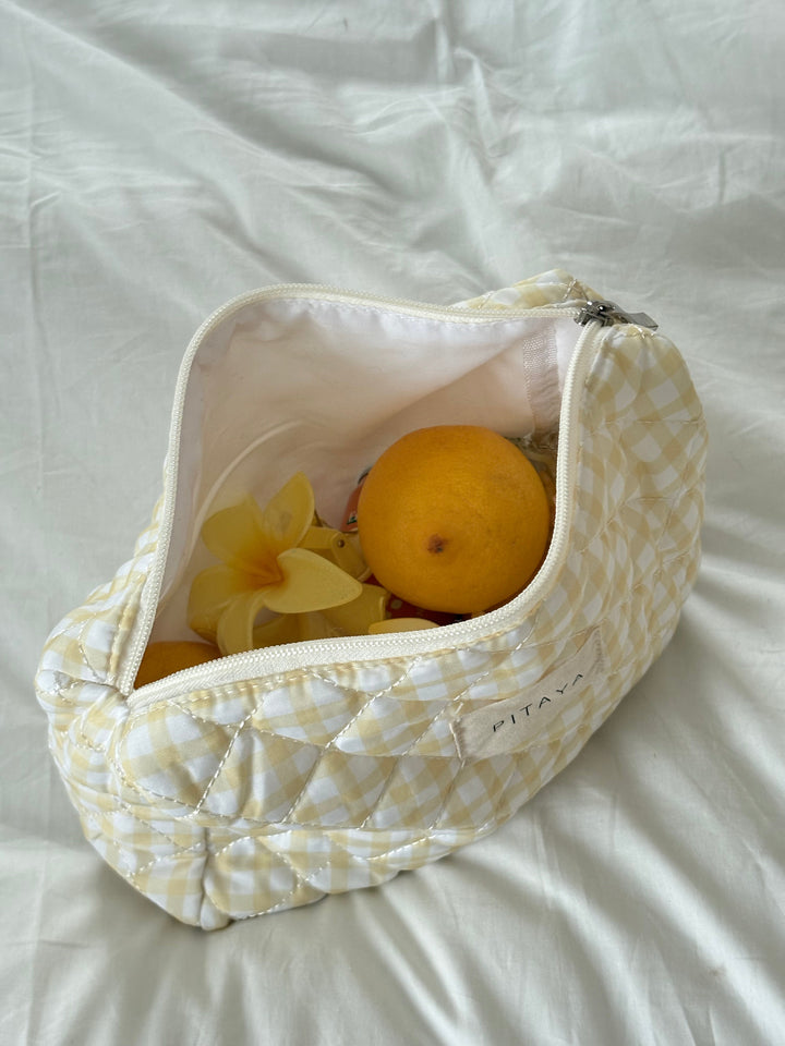 Medium Makeup Bag - Yellow Check