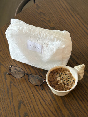 Medium Makeup Bag - White Broderie Anglaise