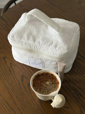 Large Makeup Bag - White Broderie Anglaise