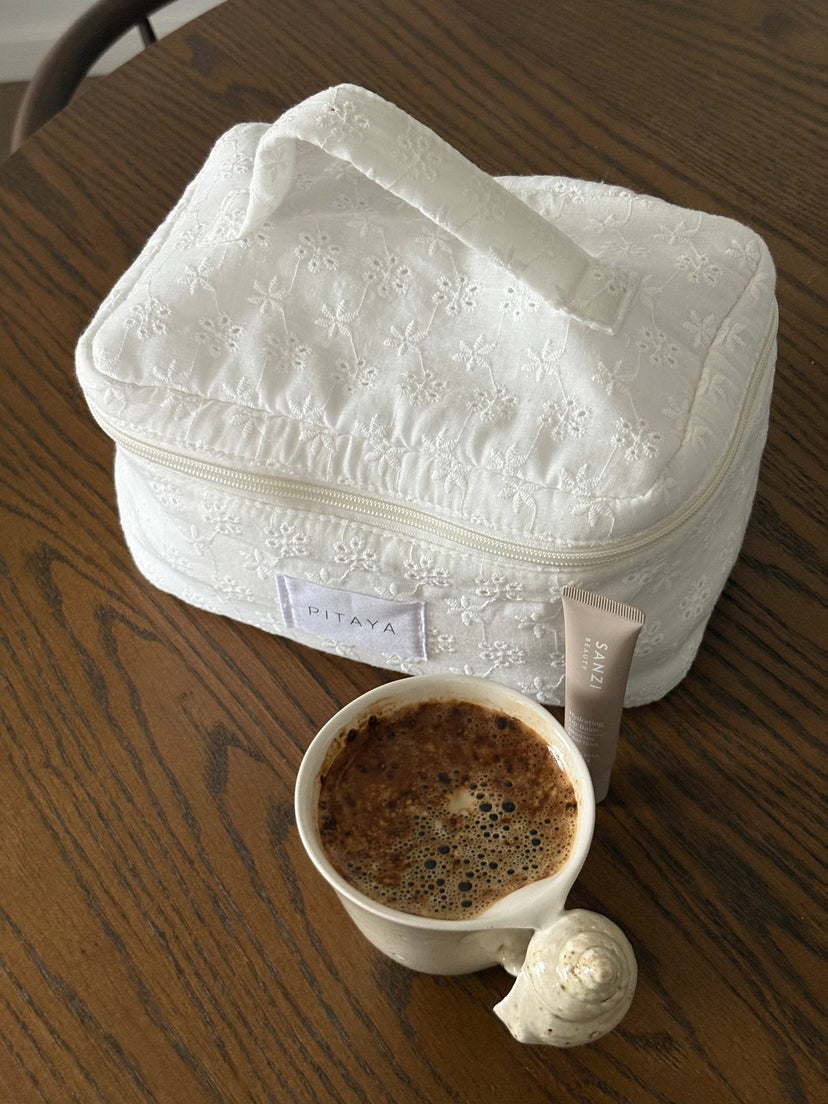 Large Makeup Bag - White Broderie Anglaise