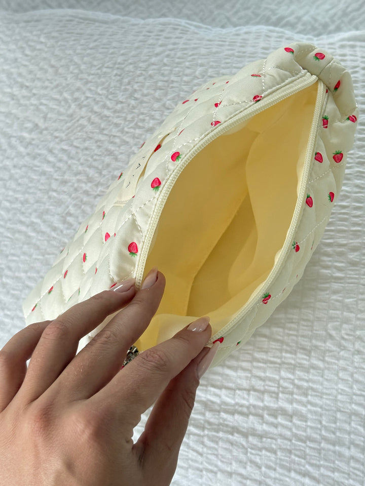 Medium Triangle Makeup Bag - Strawberries