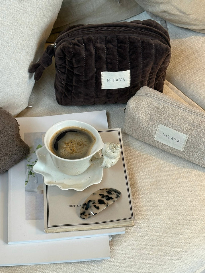 Velvet Makeup Bag Medium - Dark Brown