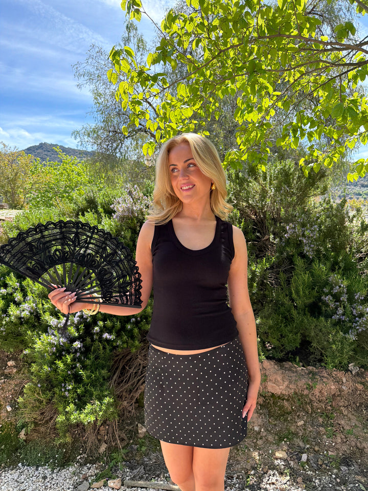 Bamboo Lace Fan - Black