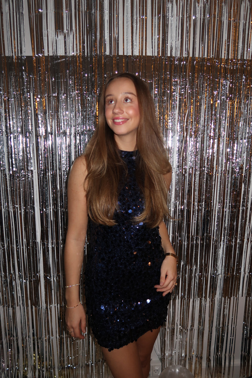 Shelly Sequins Halterneck Dress - Navy Blue