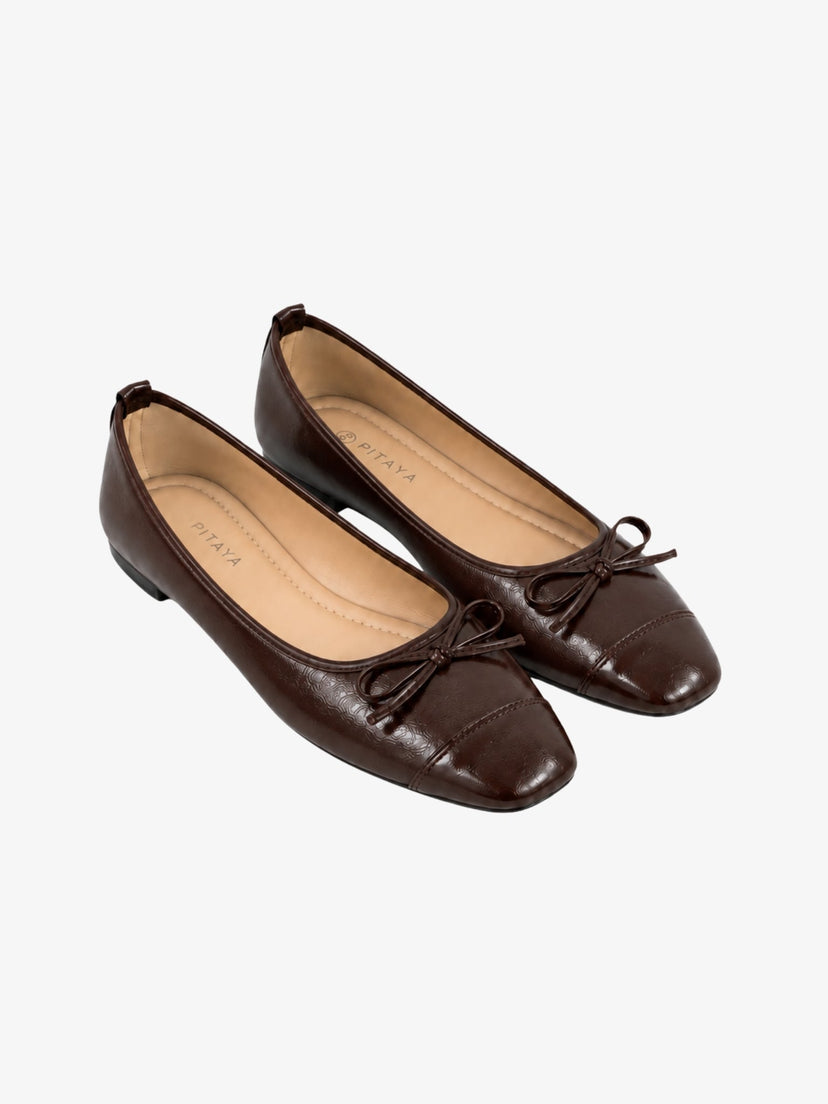 Irina Square Bow Ballerina - Shiny Dark Brown
