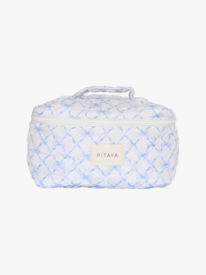 Large Makeup Bag - Blue Bow Check