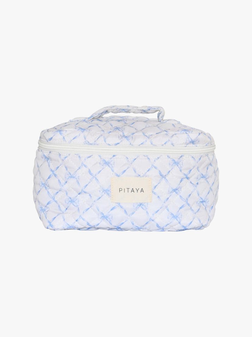 Large Makeup Bag - Blue Bow Check