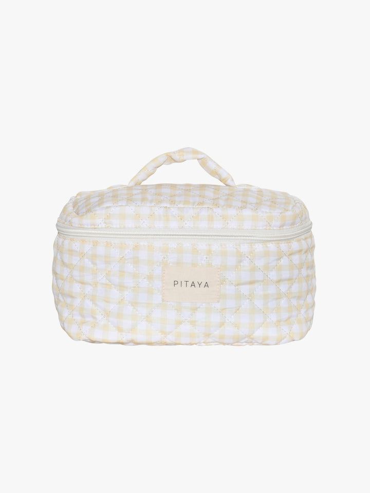 Large Makeup Bag - Yellow Check
