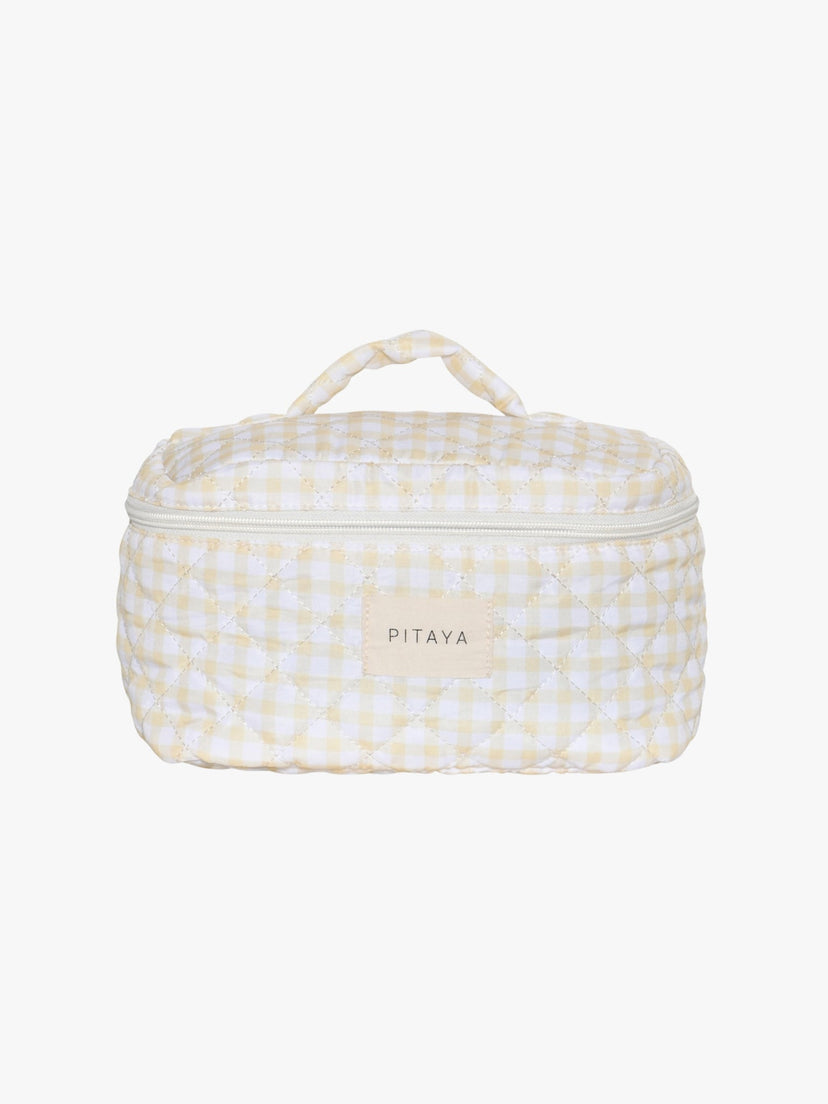 Large Makeup Bag - Yellow Check