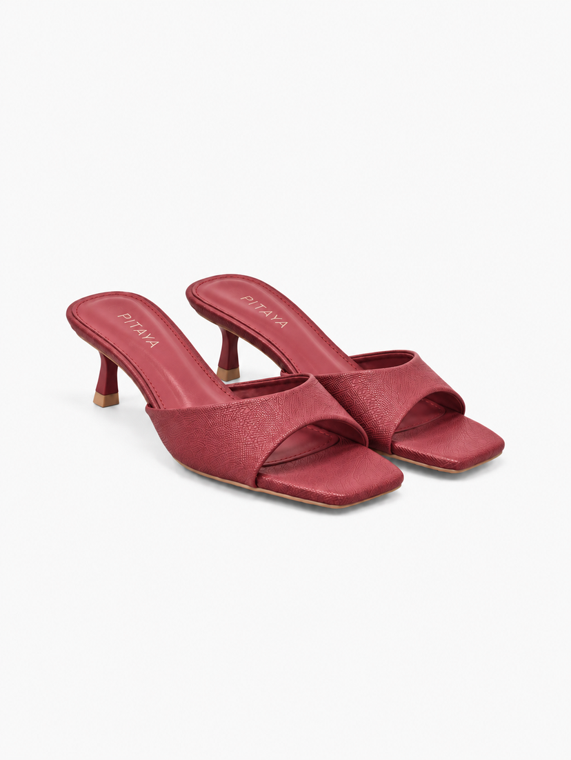 Lea Slip On Kitten Heels - Burgundy