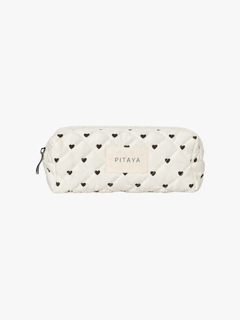 Small Makeup Bag - Beige/Dark Brown Hearts