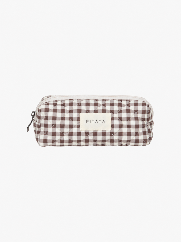 Small Makeup Bag - Espresso Brown Check