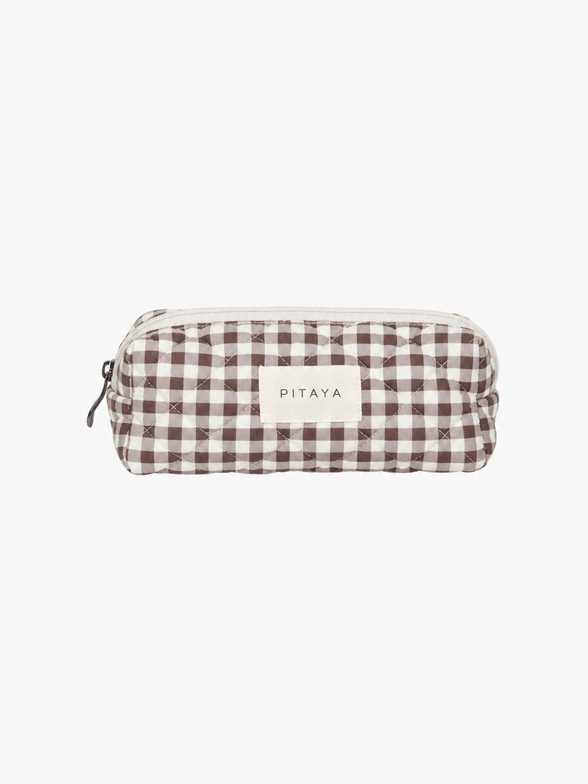 Small Makeup Bag - Espresso Brown Check