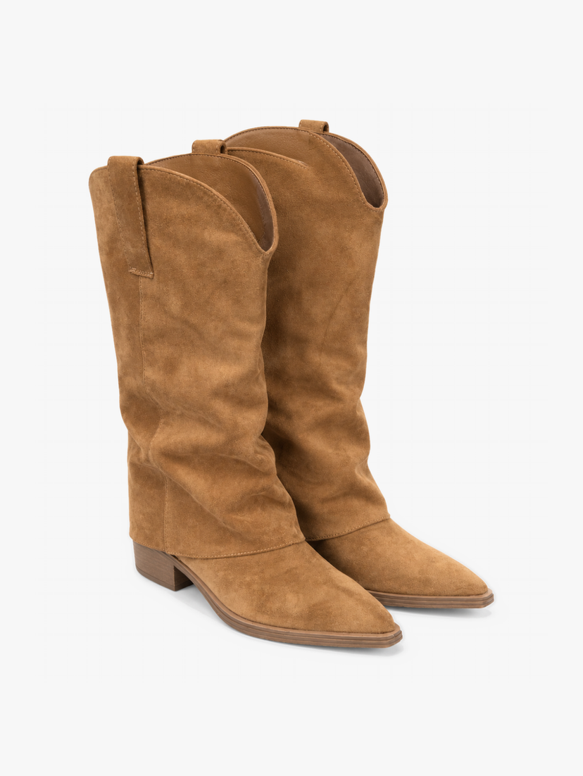 Sofia Cowboy Boots - Faux Suede Camel