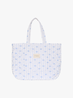 Shay Quilted Tote Bag - Blue Bow