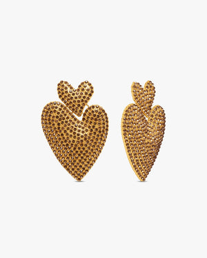 Kendra Rhinestone Heart Earrings - Gold Plated