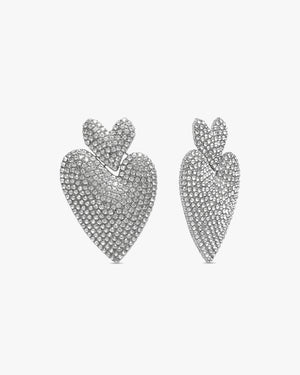 Kendra Rhinestone Heart Earrings - Silver Plated