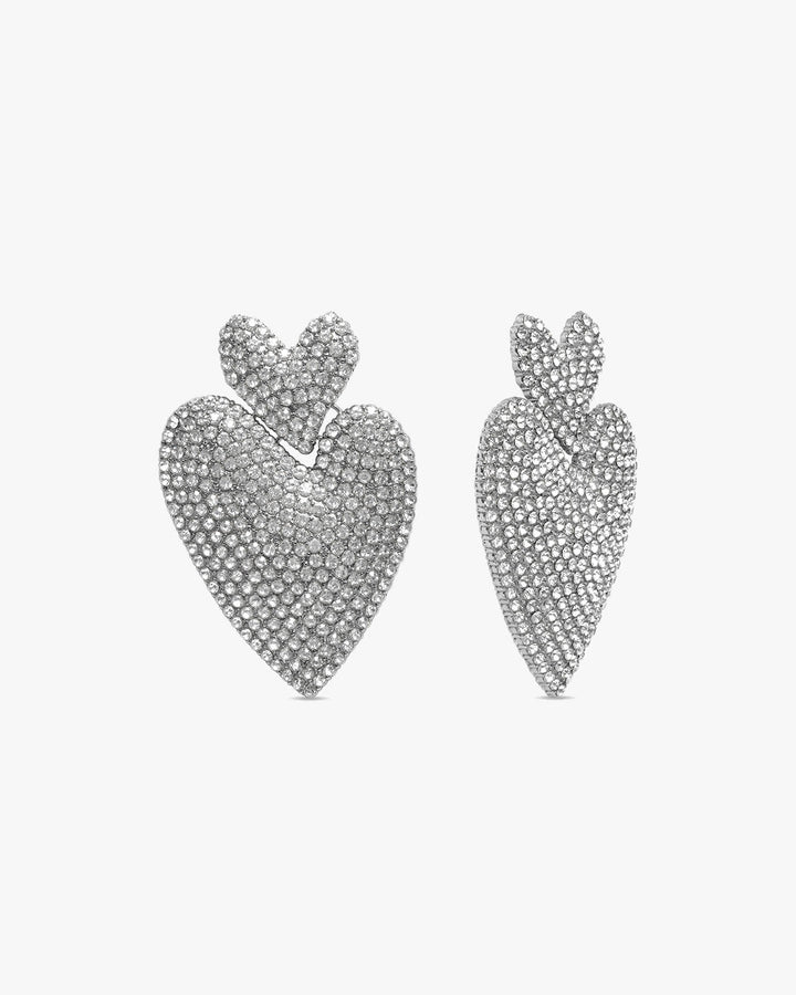 Kendra Rhinestone Heart Earrings - Silver Plated