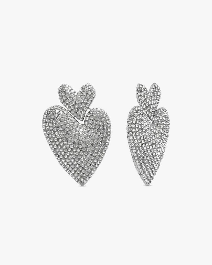 Kendra Rhinestone Heart Earrings - Silver Plated