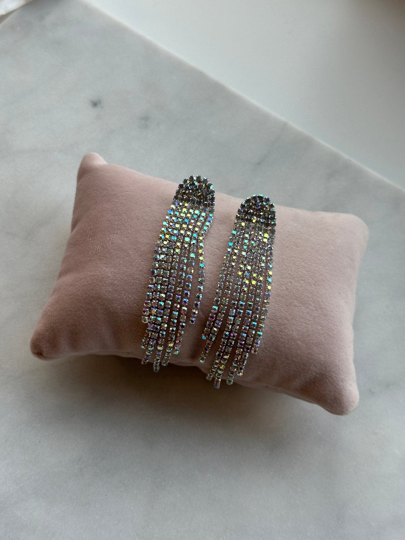 Nanna Long Glitter Earrings - Silver Plated