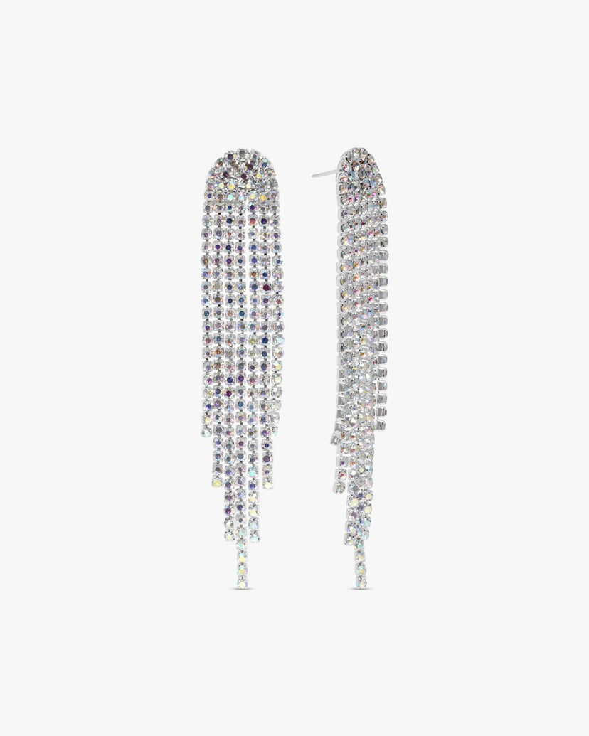 Nanna Long Glitter Earrings - Silver Plated